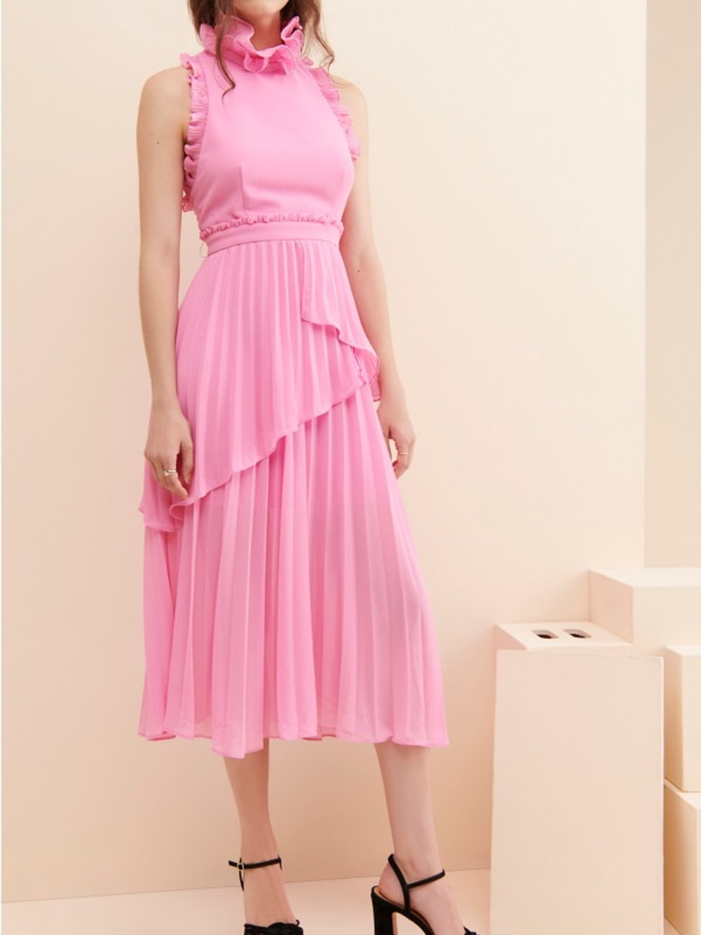 La Maison Talulah Mock Neck Ruffle Midi